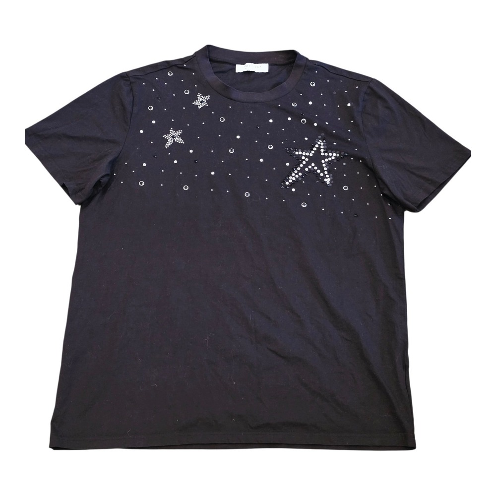 VALENTINO Womens 2XL Black Cotton Jersey Crewneck RockStud Star Shirt Tee Italy